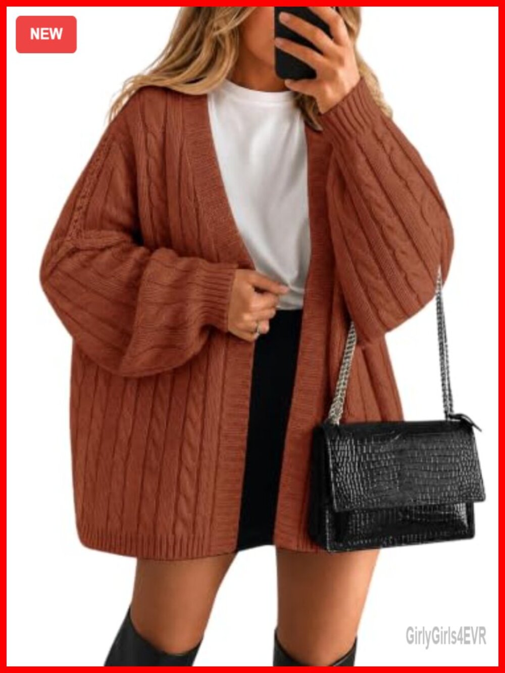 Oversized Cable Knit Cardigan Sweater with Balloon Sleeves